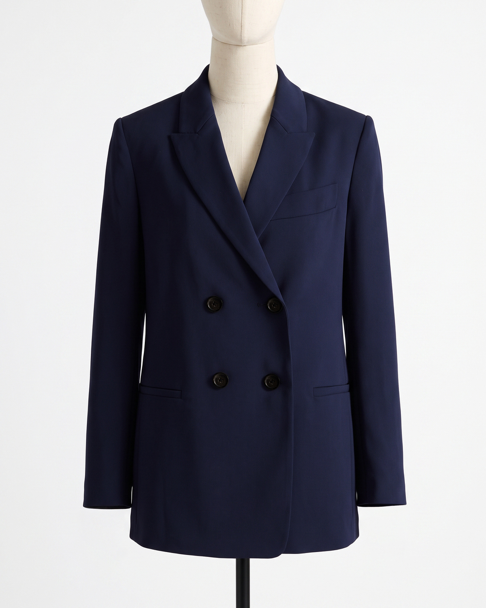 Stretch Crepe Relaxed Double-Breasted Blazer